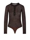 Haikure Button-front Long-sleeve Bodysuit In Brown
