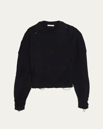 Haikure Marcy Distressed Wool Crewneck Sweater In Black