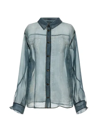 Haikure Maya Long Sleeve Shirt Sheer Fabric In Blue