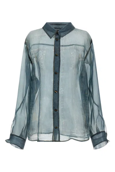 Haikure Maya Long Sleeve Shirt Sheer Fabric In Blue
