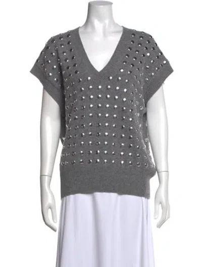 Pre-owned Haikure Merino Wool V-neck Sweater In Gray