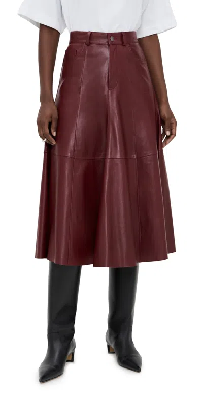 Haikure Serenity Leather Midi Skirt In Burgundy In Red