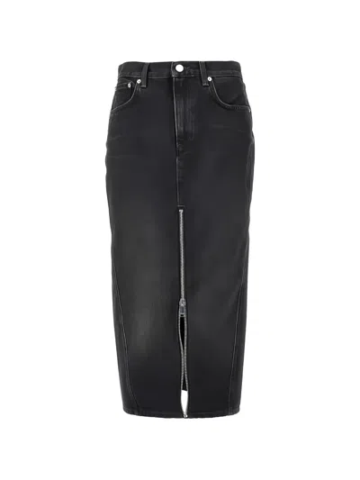 Haikure Denim Midi Skirt With Front Zip In Black