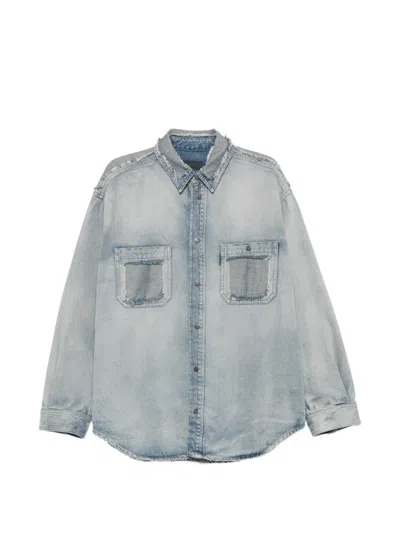Haikure Nelson Distressed Patchwork Denim Shirt In Blue