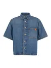 Haikure Olive Blue Crop Shirt With Patch Pocket On The Chest In Denim Woman In Blue