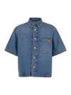 Haikure Olive Blue Crop Shirt With Patch Pocket On The Chest In Denim Woman In Blue