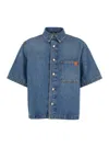 Haikure Olive Blue Crop Shirt With Patch Pocket On The Chest In Denim Woman In Blu