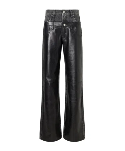 Haikure Bonnie Double Wb Hedwig Black Denim-trimmed Leather Mid-rise Wide-leg Jeans