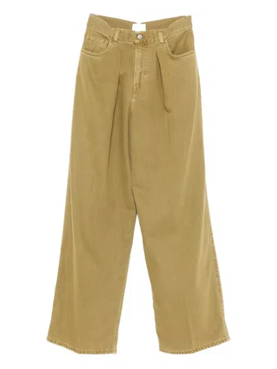 Haikure Pleated Cotton Jeans In Green