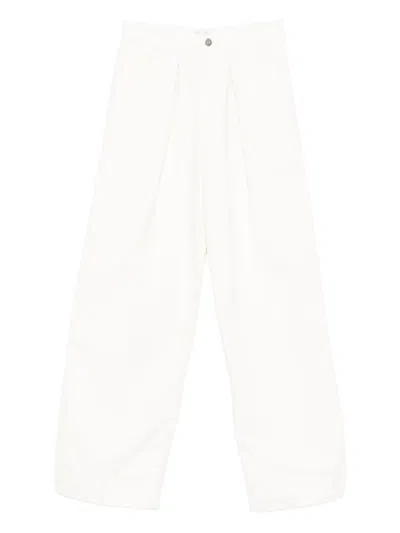Haikure Pleated Denim Trousers In White