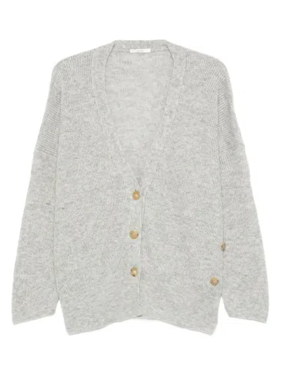 Haikure Ribbed Buttoned Cardigan In Gray