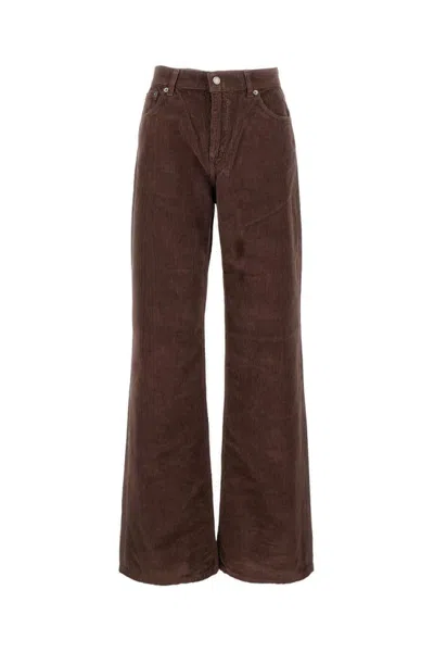 Haikure Ribbed Texture Wide-leg Jeans With Leather Detailing In Brown