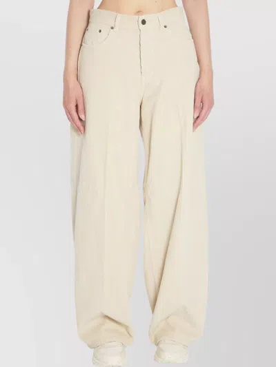 Haikure Ribbed Wide-leg Trousers With Belt Loops In Neutral