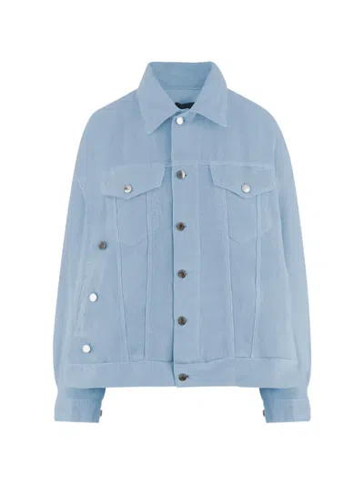 Haikure Ribbed-knit Button-up Jacket In Blue