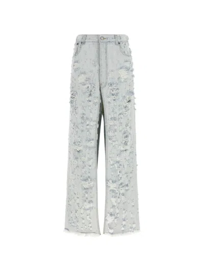 Haikure Ripped Frayed Midi Skirt In Blue