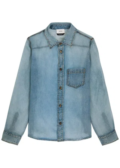Haikure Ronda Blue Denim Print Silk-chiffon Shirt