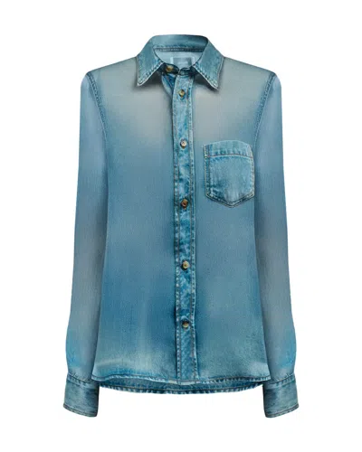 Haikure Ronda Sheer Denim Print Shirt In Blue