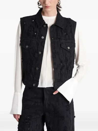 Haikure Ryder Bull Destroy Denim Gilet In Black
