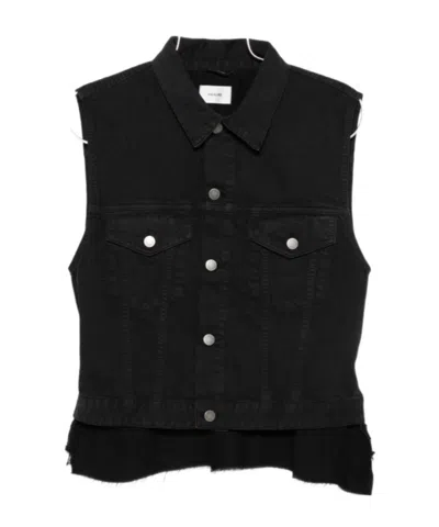 Haikure Ryder Button Fringed Gilet In Black