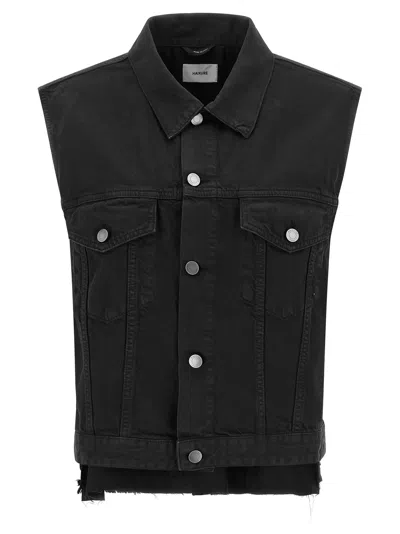 Haikure Ryder Vest Collared Neck Frayed Edges Pockets In Black