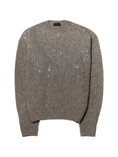 Haikure Sequin-embellished Ribbed-knit Sweater In Gray
