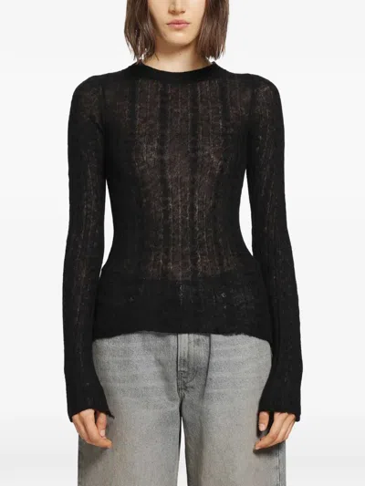 Haikure Sey Semi-sheer Cable-knit Sweater In Black