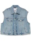 Haikure Boxy Denim Gilet With Pointed Collar In Mediterranean Blue
