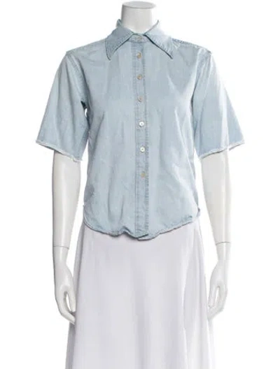 Pre-owned Haikure Short Sleeve Button-up Top In Blue