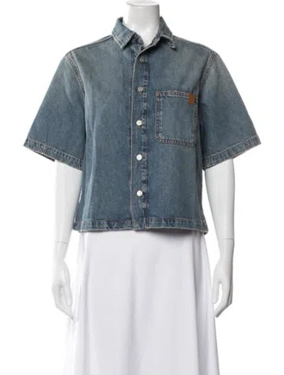 Pre-owned Haikure Short Sleeve Button-up Top In Blue