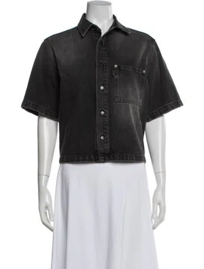 Pre-owned Haikure Short Sleeve Button-up Top In Grey