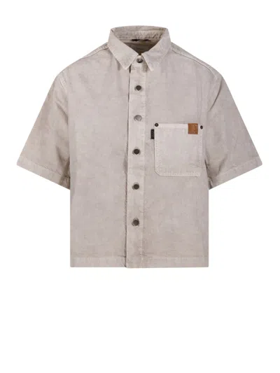 Haikure Short-sleeved Olive Shirt With Leather Accents In Neutrals