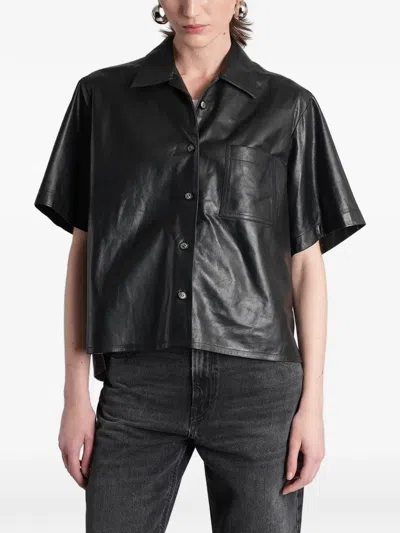 Haikure Short-sleeve Leather Shirt In Black