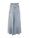 Haikure Serenity Distressed Paneled Denim Maxi Skirt In Blue