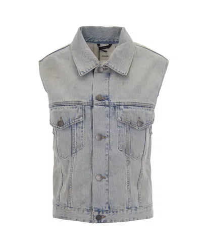 Haikure Sleeveless Denim Vest With Button Front In Dusty Blue