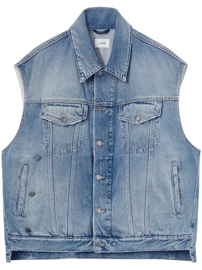 Haikure Sleeveless Denim Vest With Chest Flap Pockets In Blue
