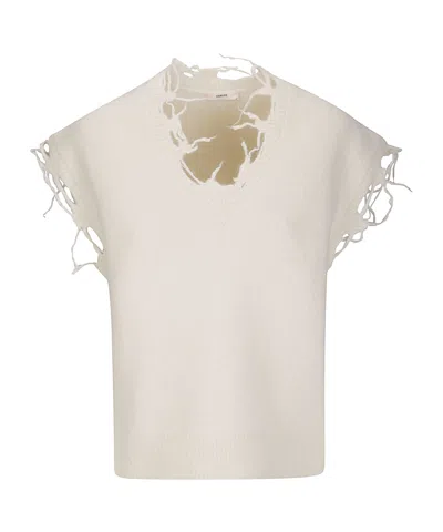 Haikure Distressed Sleeveless Sweater In White