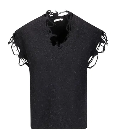Haikure Distressed V-neck Sleeveless Sweater In Black