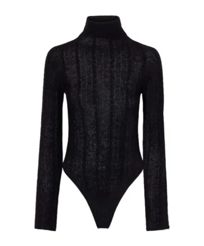 Haikure Solidcolor Longsleeve Knit Bodysuit In Black