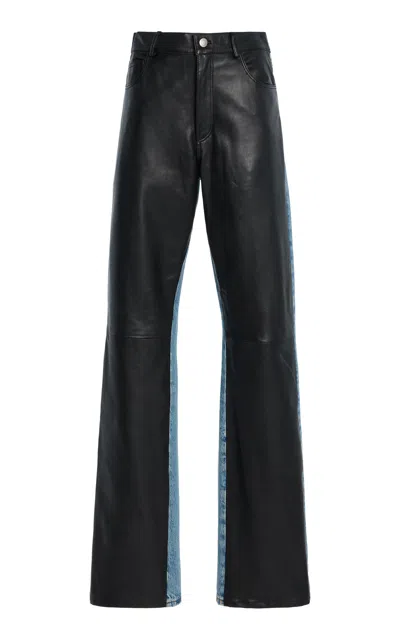Haikure Star Leather And Denim High-rise Straight-leg Jeans In Black