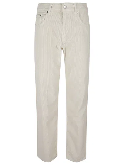 Haikure Straight-leg Corduroy Pants With Leather Patch Detail In Neutral