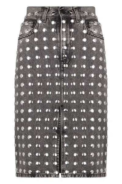 Haikure Studded Bodycon Mini Skirt With High Waist Design In Gray