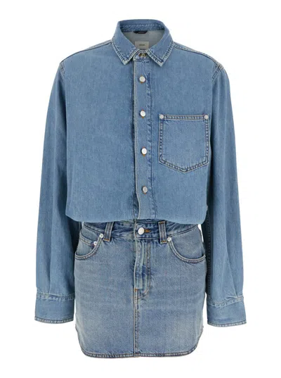 HAIKURE 'TAMU' BLUE DRESS WITH DROP SHOULDERS AND LOGO PATCH ON THE BACK