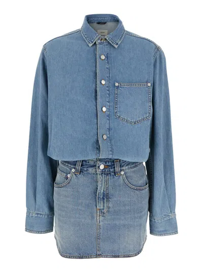 HAIKURE 'TAMU' BLUE DRESS WITH DROP SHOULDERS AND LOGO PATCH ON THE BACK IN COTTON WOMAN