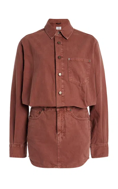Haikure Tamu Denim Mini Shirt Dress In Brown