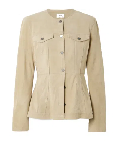 Haikure Temple Paneled Suede Jacket In Neutral