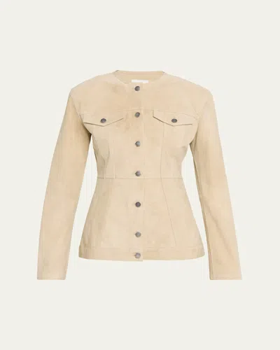 Haikure Temple Paneled Suede Jacket In Neutral