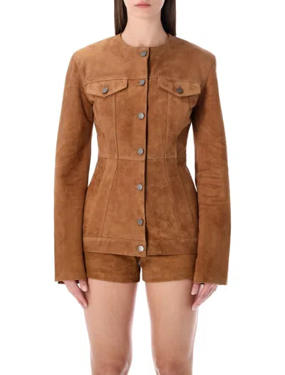 Haikure Temple Suede Jacket Tailored Seams In Brown