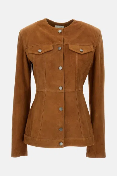 Haikure Temple Suede Jacket In Brown