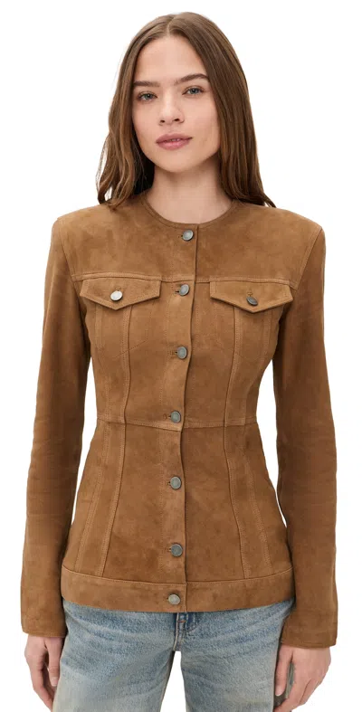 Haikure Temple Suede Jacket Tailored Seams In Brown