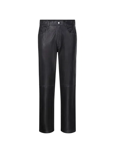 Haikure Tonal-stitching Leather Trousers In Black